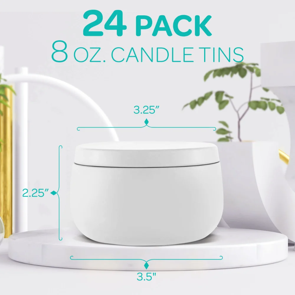 Empty Candle Tins Containers Set 24 Pack 8 Oz with Lid Black Metal Candle Jars for DIY Candle Making Supplies