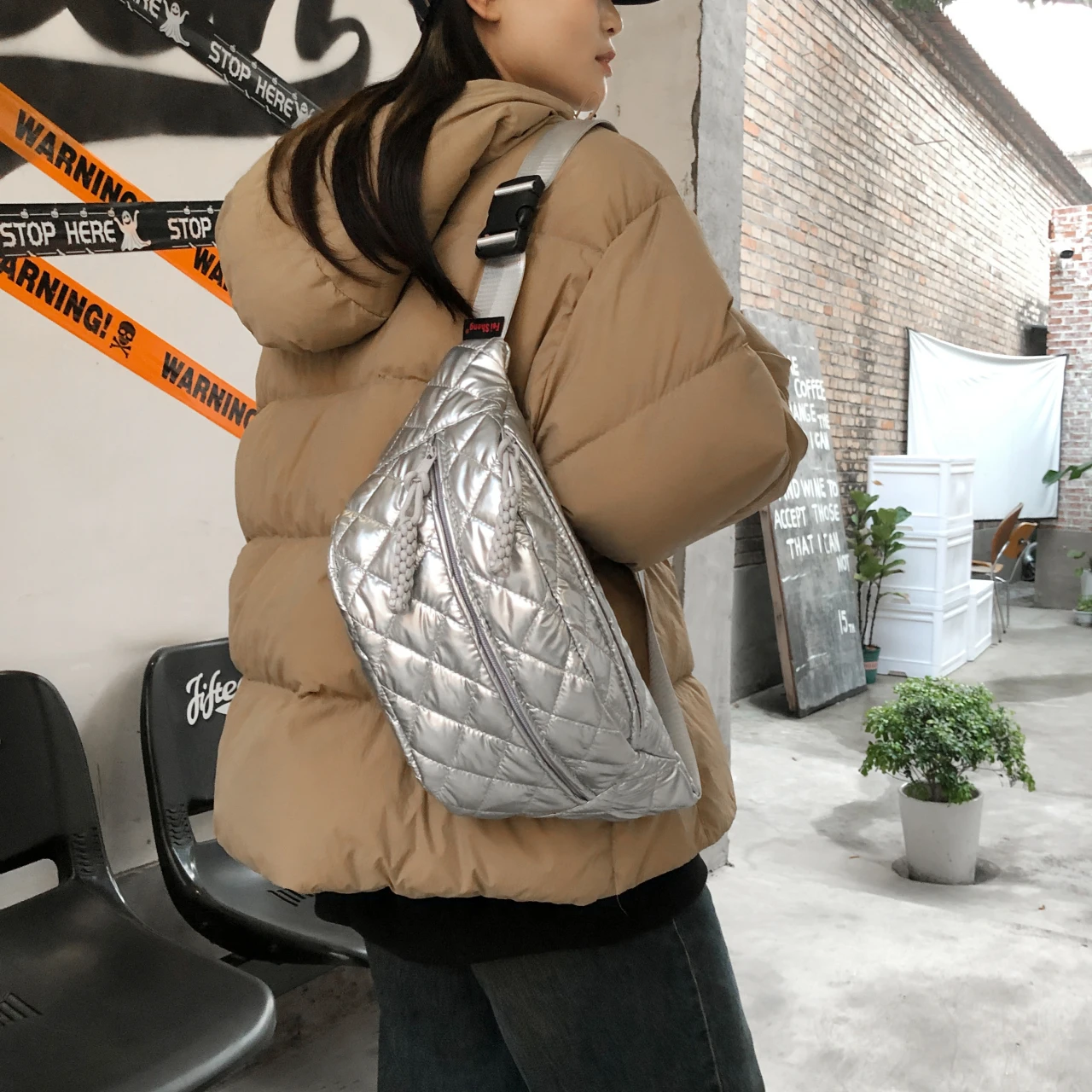 Champagner Handtasche große Kapazität Damen Hüft tasche wasserdichte Nylon Gürtel tasche Reise Umhängetasche Bananen Hüft tasche – Detail 27