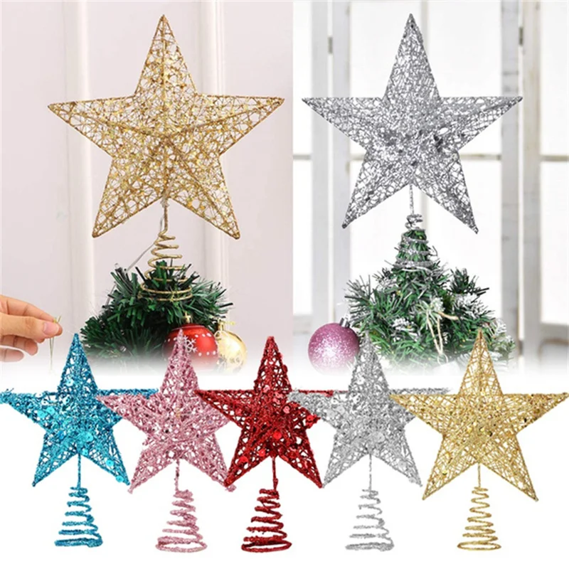 25Cm Squisito Scintillante Albero Di Natale Topper Stella Albero Topper Oro Albero Di Natale Ornamento Per Natale Capodanno Festa Albero Decor