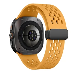 Magnetic Breathable Silicone Sport Strap Watchband Bracelet for Galaxy Watch Ultra2 (Yellow)