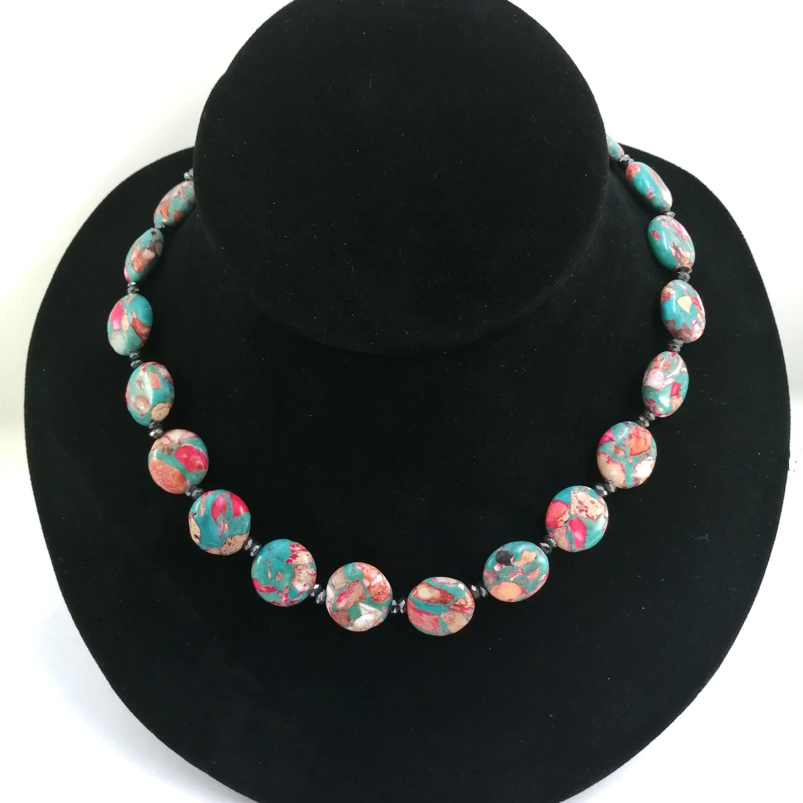 Factory Store Trendy Regenerate Turquoise with Bronze 6-8mm Beads Necklace with Quadrangle Pendant for Woman Man Daily Wearing 3
