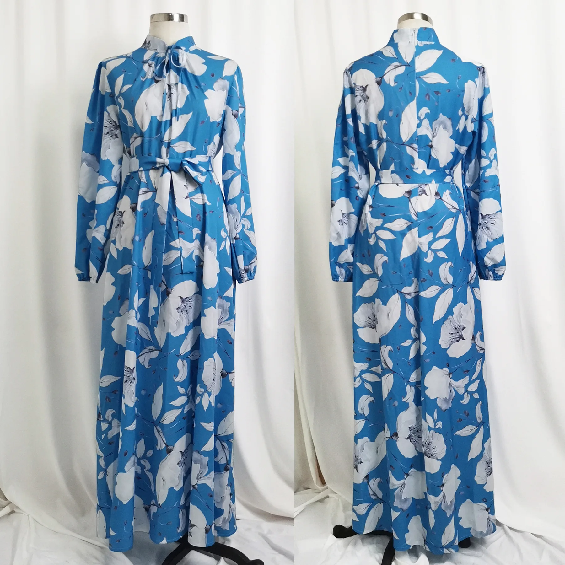 Muslim Fashion Middle Eastern Maxi Size Print Stand Up Collar Dress Modest Dress for Women Muslim Dress Abayas for Women Robe