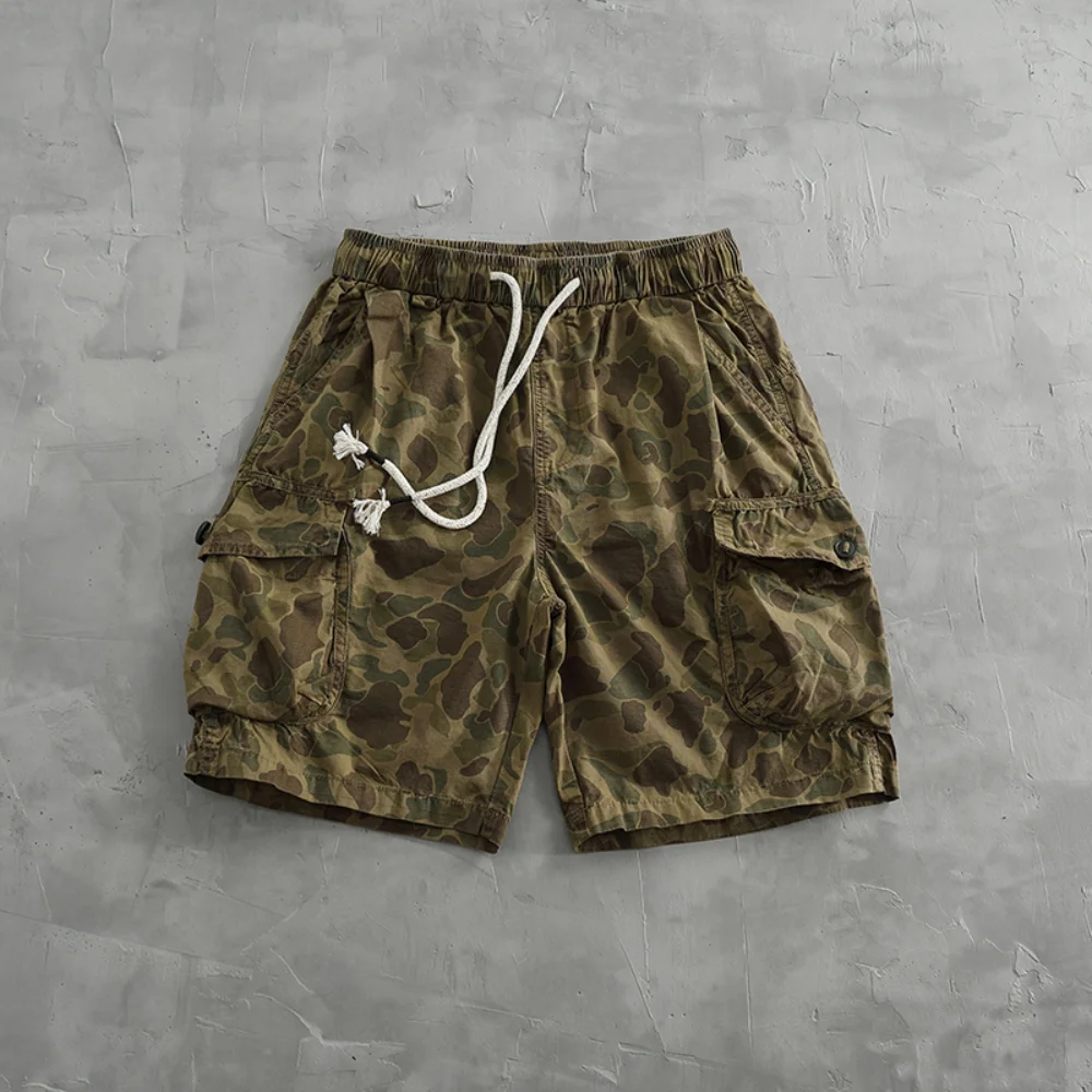 Vintage de spot camouflage cargo shorts men's loose straight leg summer new multi-pocket quarter pants casual pants trend 2