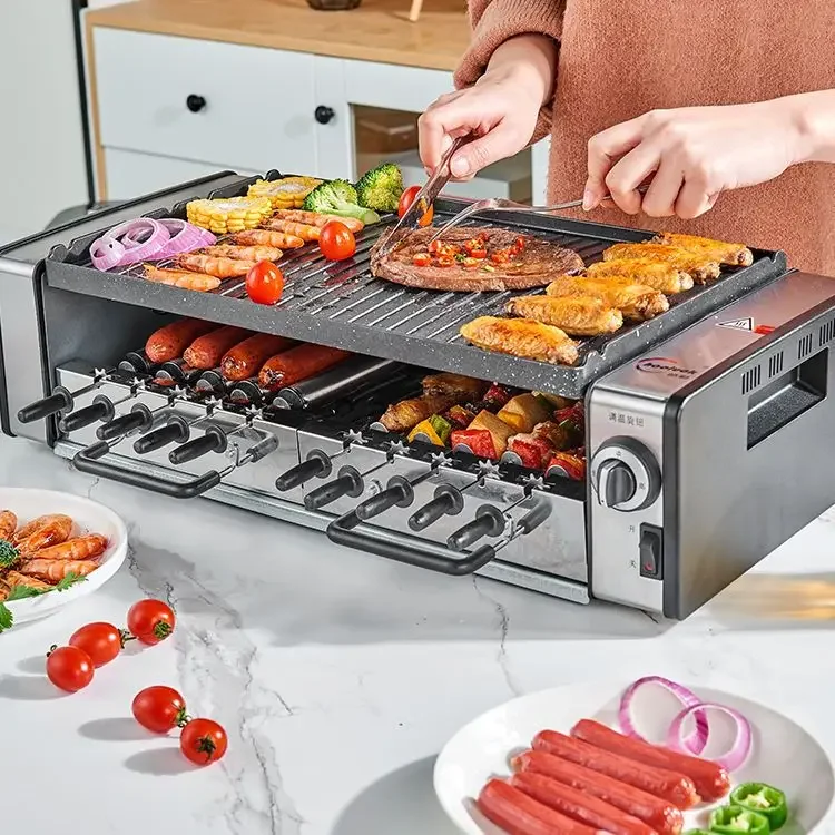 Electric barbecue oven household electric grilled lamb kebab machine smokeless barbecue oven Korean automatic rotating grill 2
