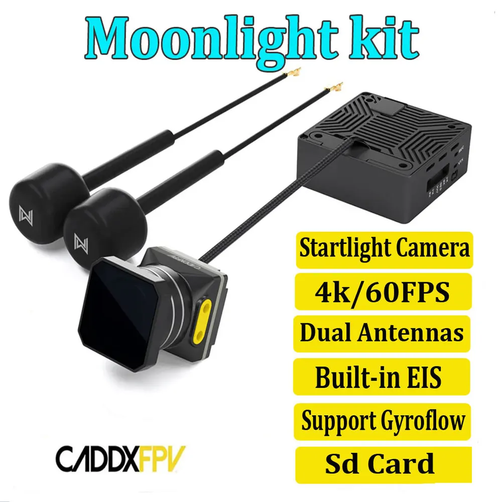 

Комплект Walksnail Moonlight 4k/60FPS FOV 160 ° Поворотная камера Поддержка Gyroflow Встроенная EIS двойная антенна 2-6S для радиоуправляемого FPV дрона