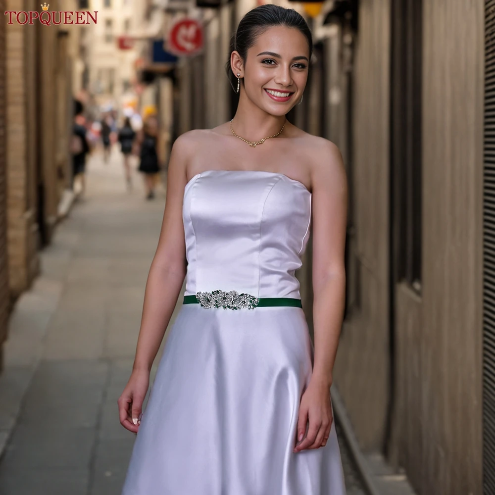 TOPQUEEN S22 Wedding Belt Green Diamond Belt Rhinestone Belt Luxury Designer Belts For Women Bridal Belts And Sashes Shiny Belt