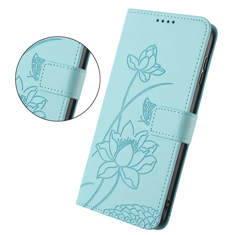 Luxury Lotus Leather Flip Phone Case, Premium Back Cover
