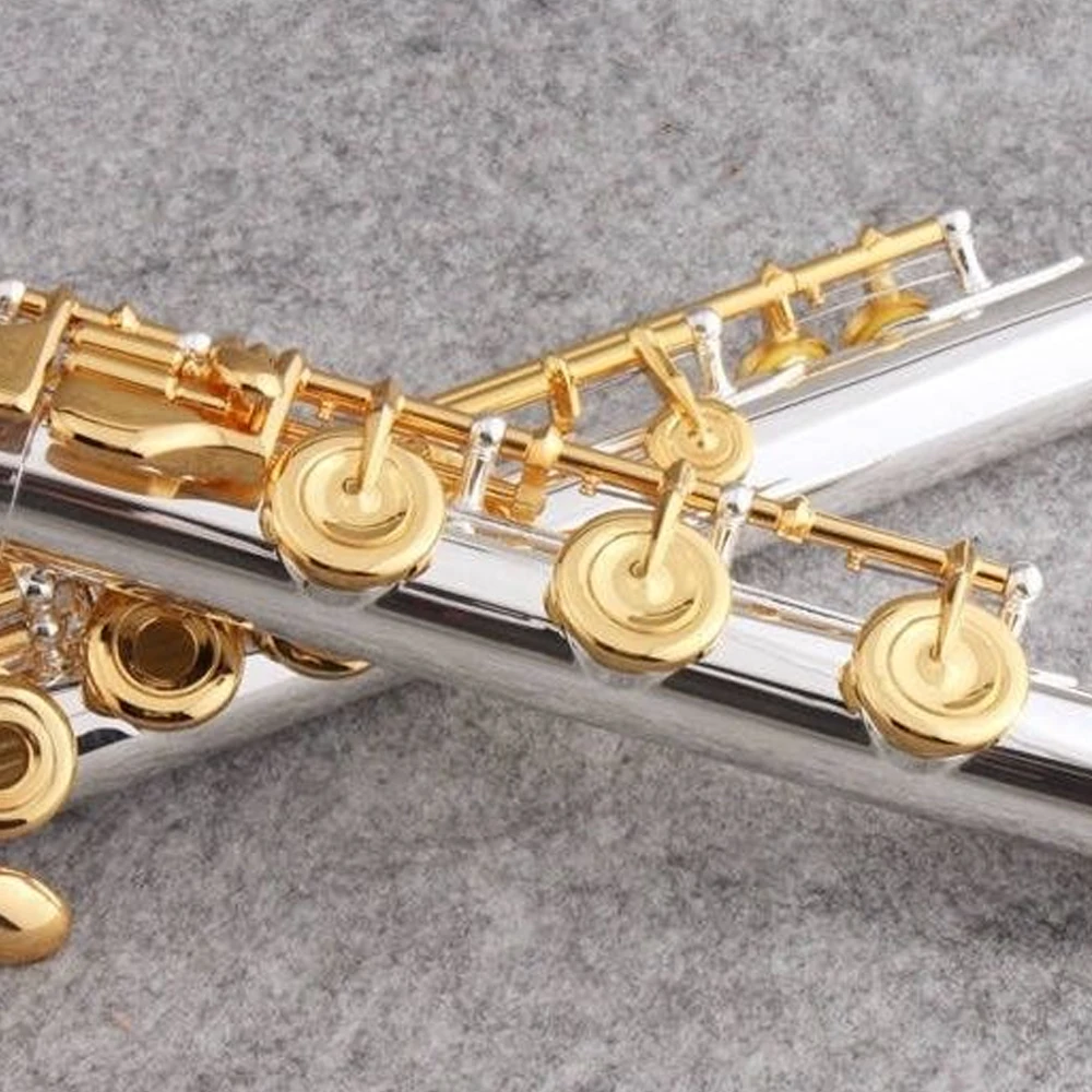 FluteCkey17openholeflutesilverbodygoldkeyplatedfluteFrench