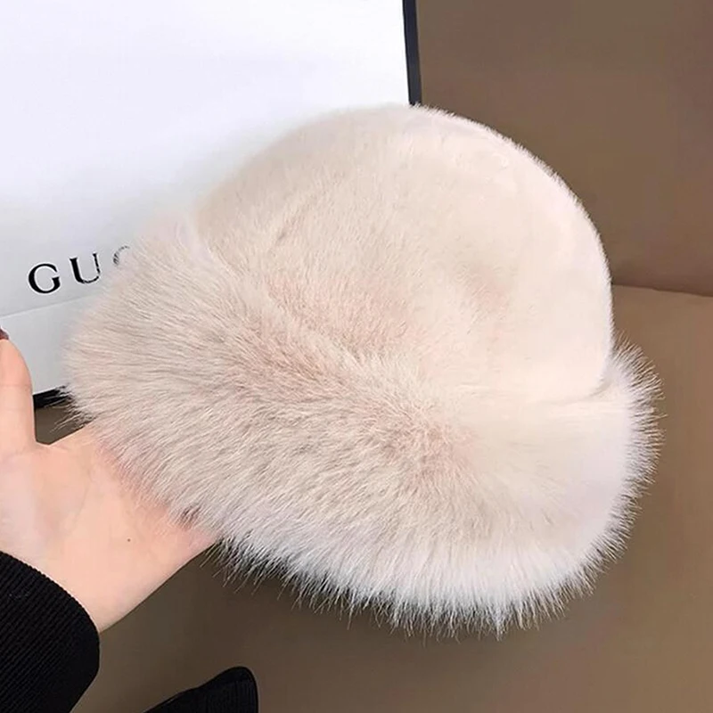 Women bucket hat Fluffy faux fur bucket hat for women warm winter hat