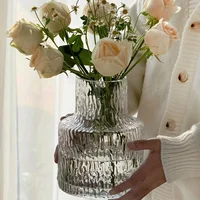 Nordic Vintage-Style Textured Glass Vase for Wide-Mouth Flower Arrangements, Perfect for Home And Table Decoration 1