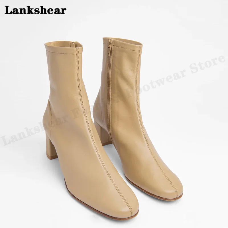 Thick Heel Mid-Tube Boots Leather White Short Boots Single Boots Women's Thin Boots Net Red Boots French Style Boots