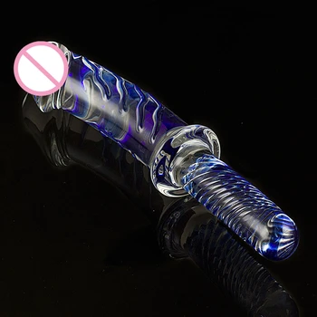 Heat-resistant Crystal Glass Dildo with Handle Huge Glass Dildo Anal Dildo G-point Stimulation Female Masturbation Stick Sex Toy 5