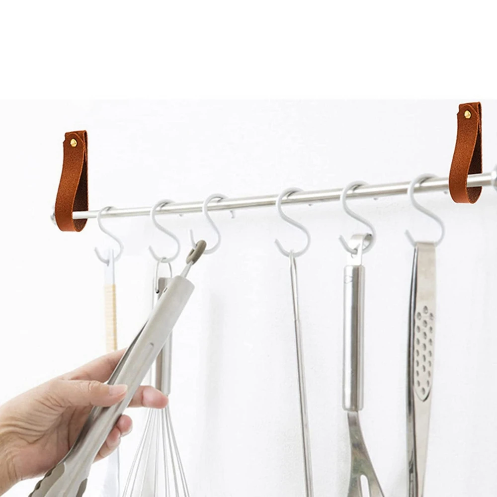 10 Pcs Leather Hooks Wall-Mounted,Leather Curtain Rod Holder, PU Leather  Straps for Hanging Bracket, DIY Storage Hook Scarf Towel Holder Boat Paddle