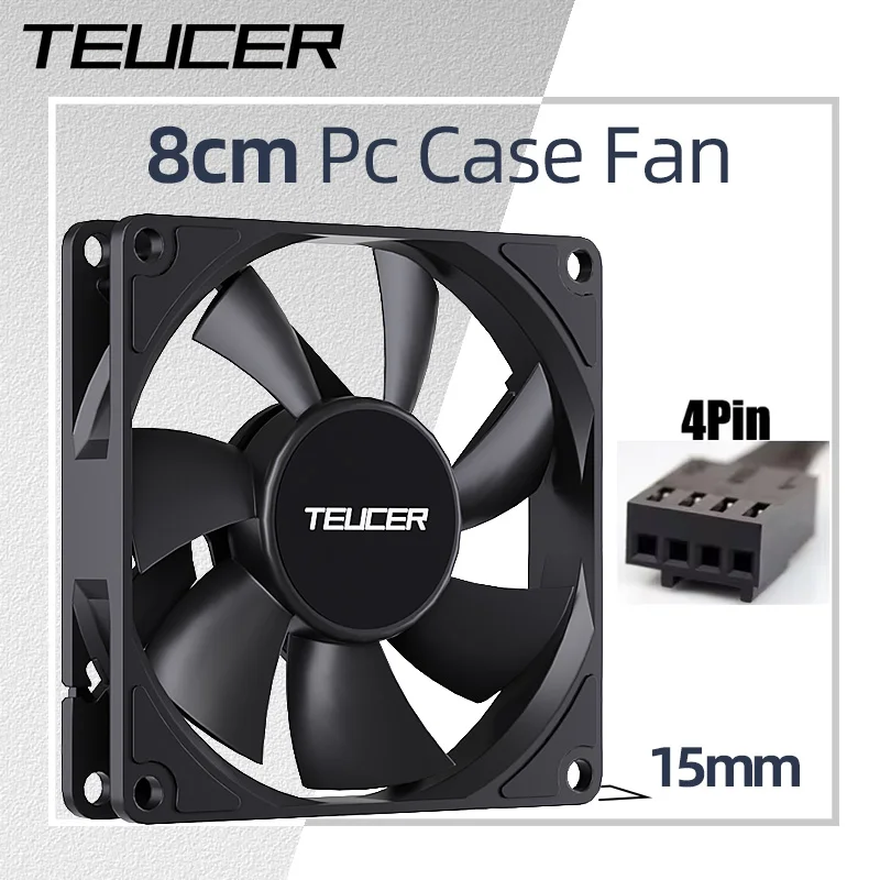 Teucer UT-8015 8CM Chassis Fan Slim 15mm Thinckness 12V/4Pin PWM Hydraulic Bearing 1200-3000rpm PC Case Cooling Ventilator
