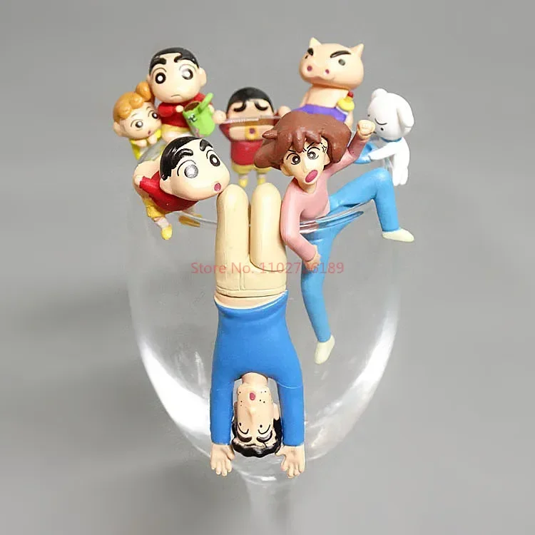 7 Pcs/Set Crayon Shin-Chan Anime Figures Nohara Shinnosuke Cup Hanging Q Version Tabletop Mug Rim Action Figure Gift