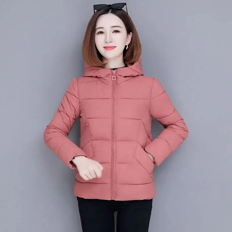 여성용 다운 코튼 재킷, 여성용 경량 패딩 재킷, 여성용 패딩 재킷, 가을 후드 아우터, 레드, 겨울 코트, 2023 신상