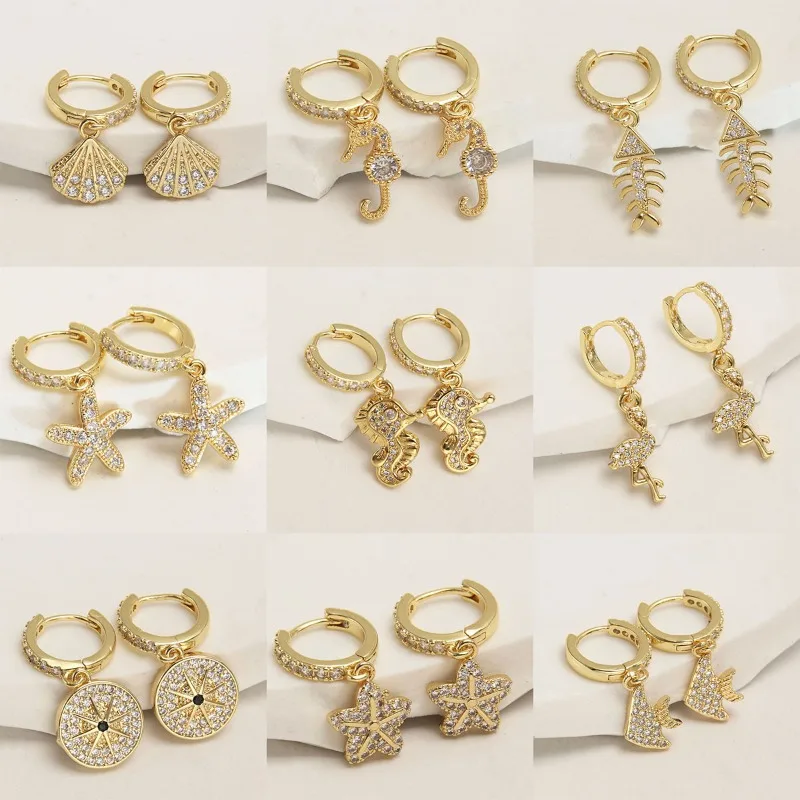 

Shell seahorse starfish luxury high sense diamond earrings fashion temperament simple personality female earrings.