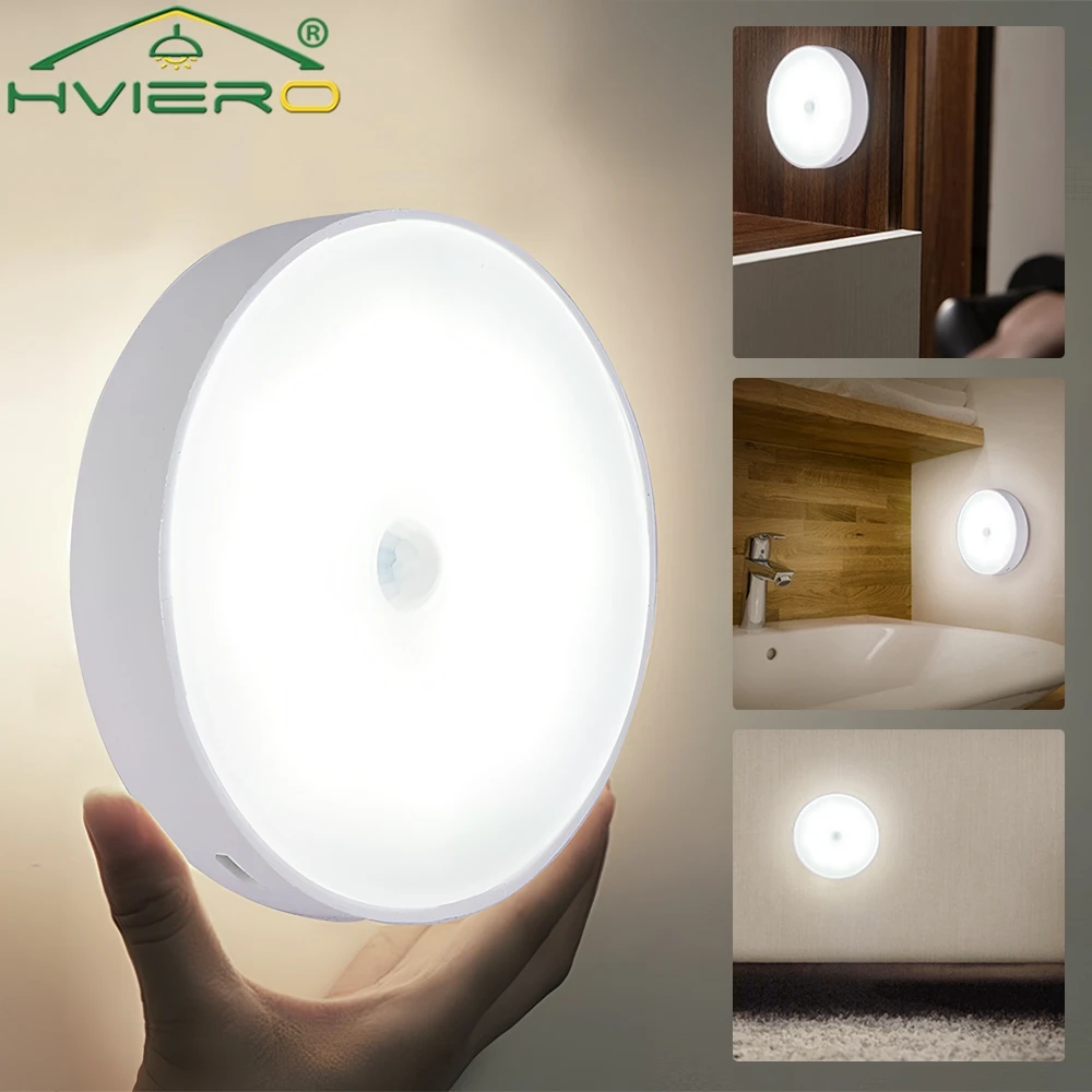 Wireless Round Night Light Motion Sensor USB Charging Led Wall Lamp for Bedroom Decoration Staircase Cabinet Wardrobe Lighting 4