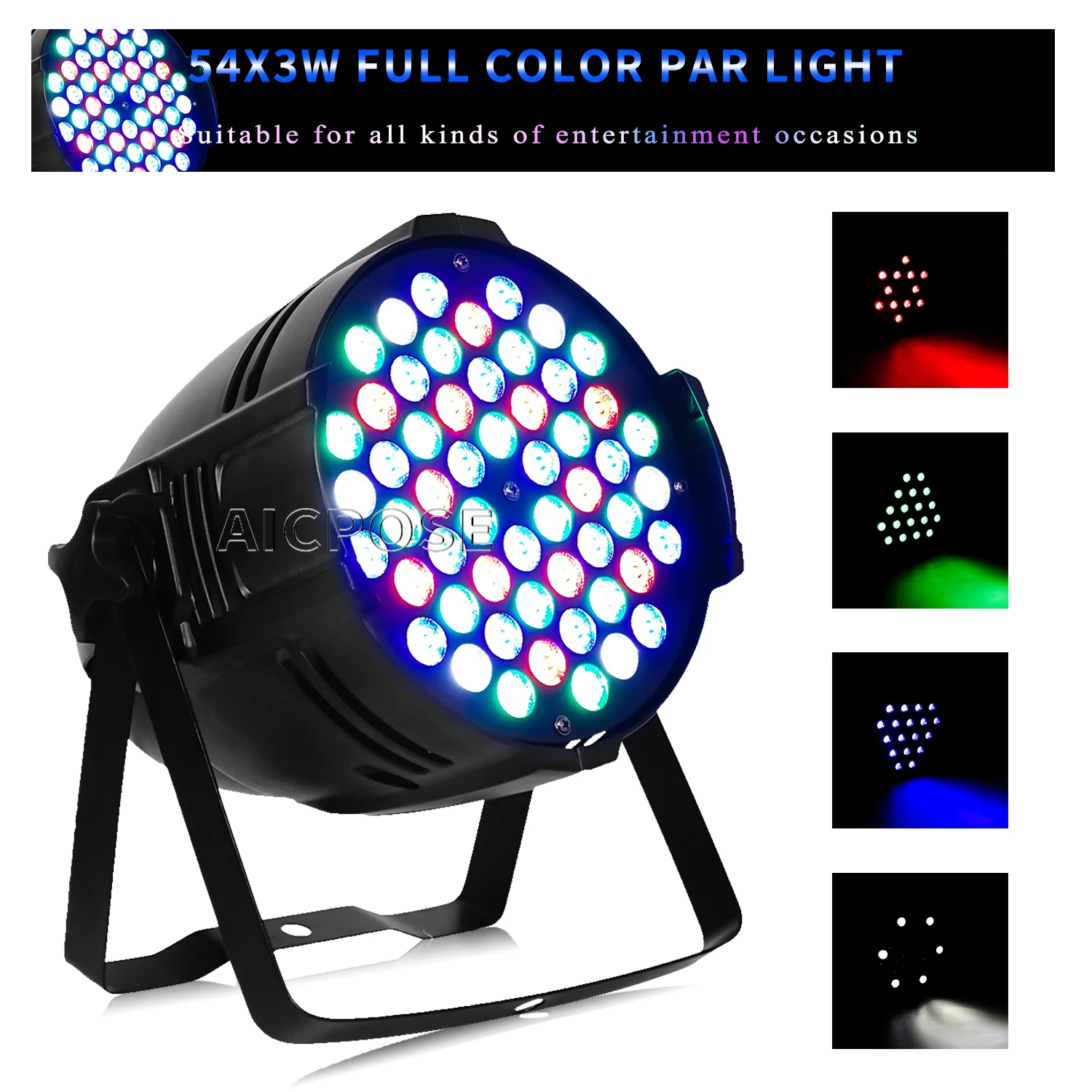 thumbnail image 2 of Luz LED Par RGB 3 en 1 de 54 x 3 W, luz RGBW de color para escenario, control DMX512, equipo de discoteca para DJ, fiesta de bodas, bar, iluminación para pista de baile, 2 of 5