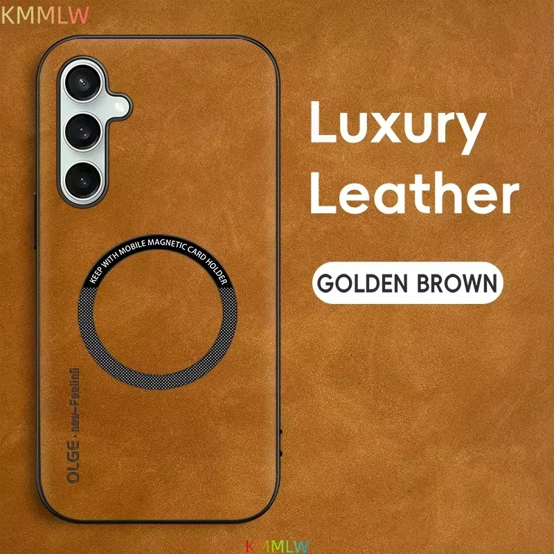 Luxury Leather Matte Phone Case with Car Magnetic Bracket Protector Cover