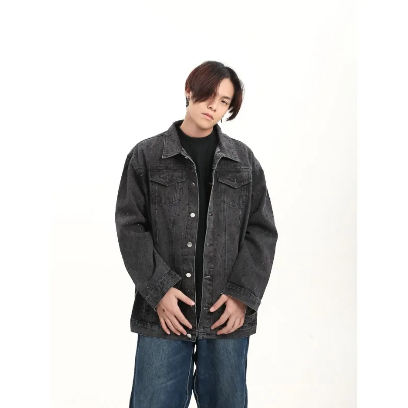 High-End Denim Jacket Men's Spring and Autumn Couple's Loose Retro Coat Fashion veste de baseball homme  korean fashion