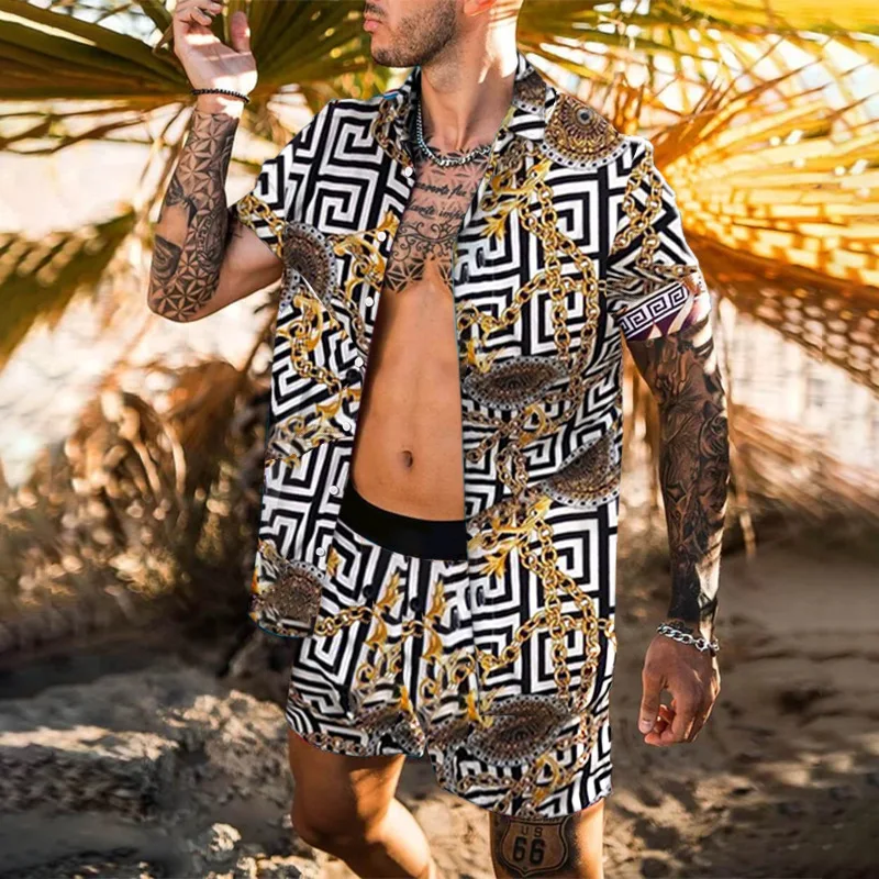 Conjuntos hawaianos de lujo para hombre, camisa de manga corta con botones,  pantalones cortos de playa, conjunto informal de vacaciones, traje de 2  piezas, tendencia de verano - AliExpress