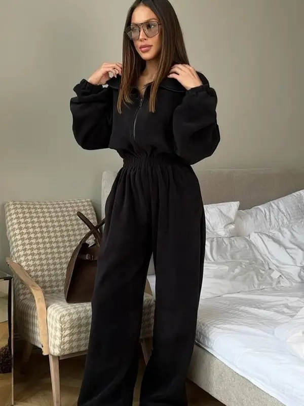 Zekye Woman Clothing New Fashion Long-sleeved Jumpsuit Women's Casual Semi-open Elastic Waist Jumpsuit Elegant Woman Jumpsuit - Image 7