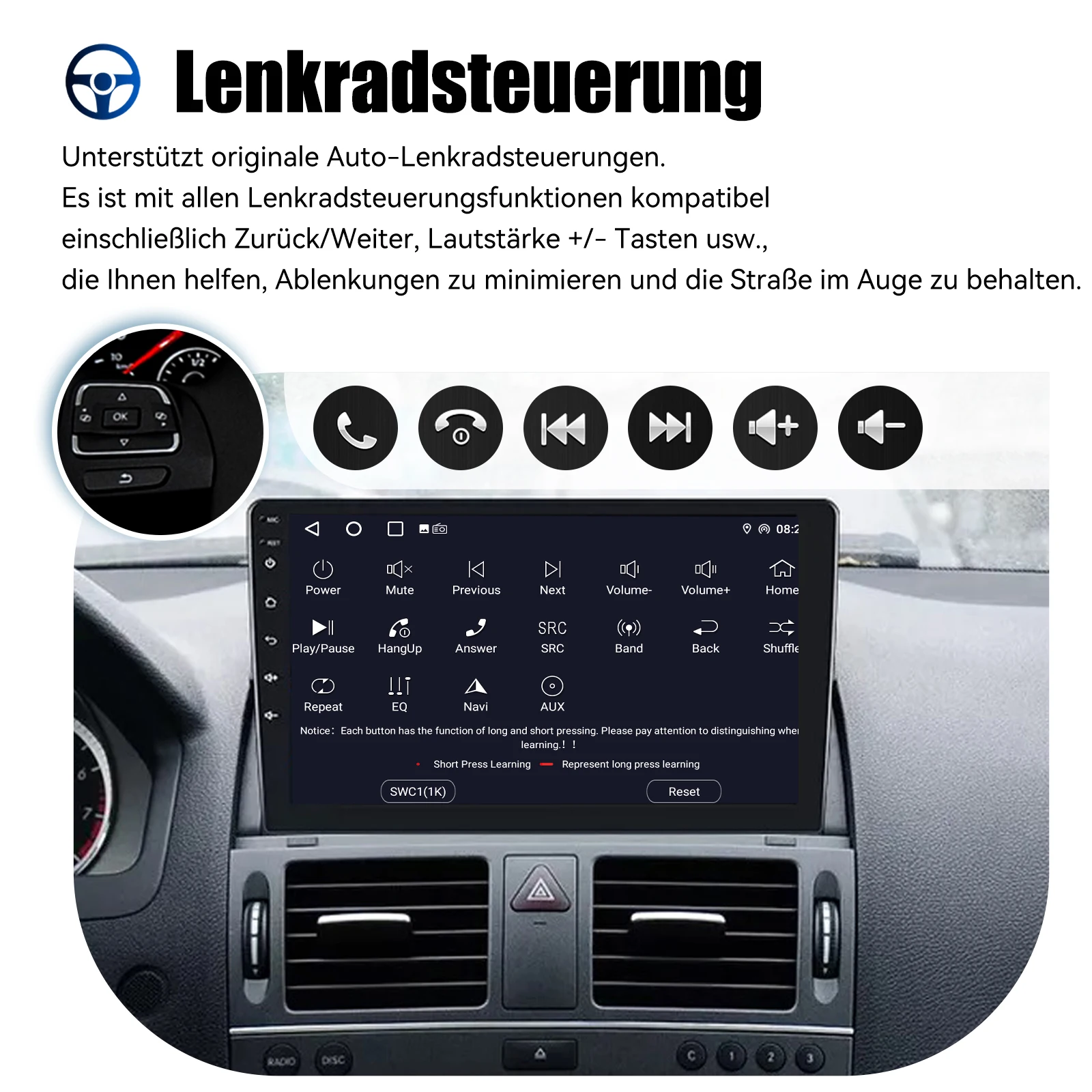 ESSGOO 2 DIN Kabelloses CarPlay 9" HD Touchscreen Autoradio für Mercedes Benz C-Klasse W204 2006-2011 GPS Navigation Android 13 64G Wifi FM BT Multimedia Video Player – Detail 22