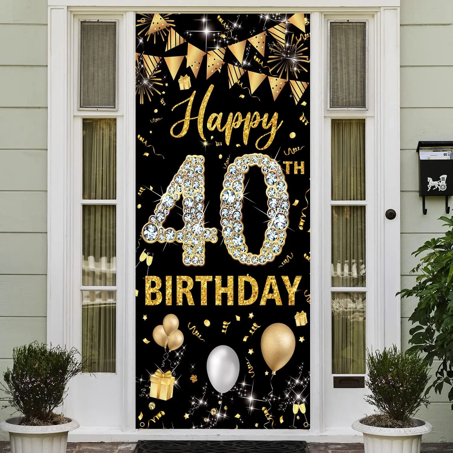 Black Gold Happy Birthday Decorations Door Hanging Banner 21st 30th 40th 50th Birthday Party Photo Props Backdrop