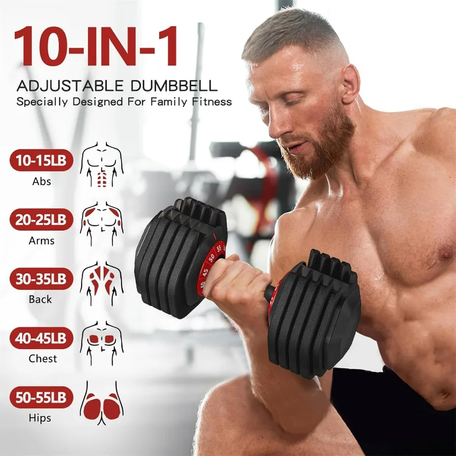 Adjustable Dumbbell Set 55LB Dumbbells Weight, 10-in-1 Weight Dumbbell with Anti-Slip Metal Handle and Bicep Supports for Compre