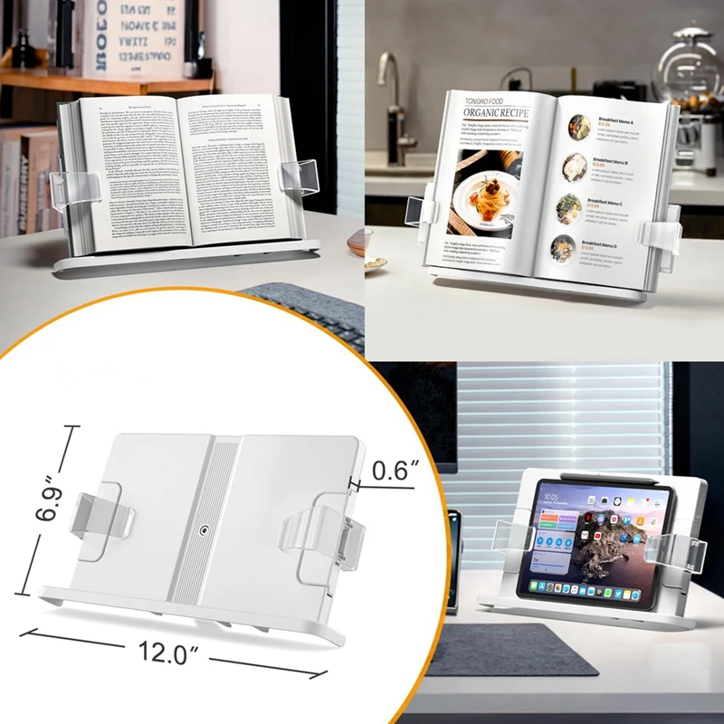 Hands-Free Book Stand-Adjustable, Expandable Holder For Comfortable Reading-90&deg; Angle, Transparent Page Clips Easy To Use