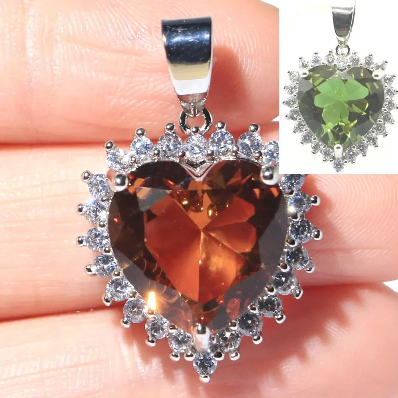 6.5g 925 SOLID STERLING SILVER PENDANT Heart Shape Color Changing Alexandrite Topaz Zultanite Pink Kunzite White CZ Dating