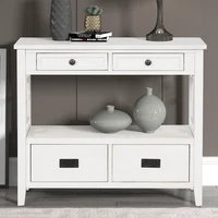 36" Farmhouse Console Table with 4 Drawers & 1 Shelf - Antique White 2