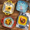 1 piece of 9-inch Bohemian style salad plate with double ear ceramic pasta dish, can be used for oven, microwave 4