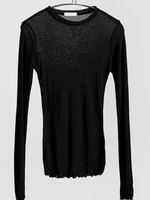High Quality Plain T Shirt Women  Elastic Basic T-shirts Female Casual Tops Long Sleeve Sexy Thin T-shirt see through 4
