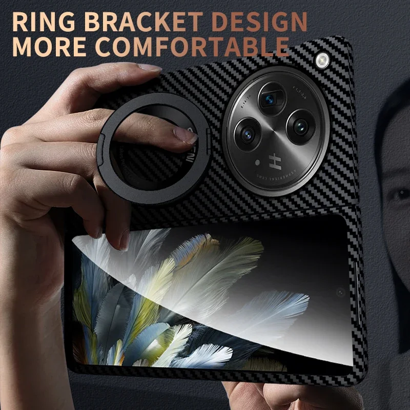 Carbon Fiber Pattern Armor Case with Magsafe Wireless Support and Metal Ring Holder
