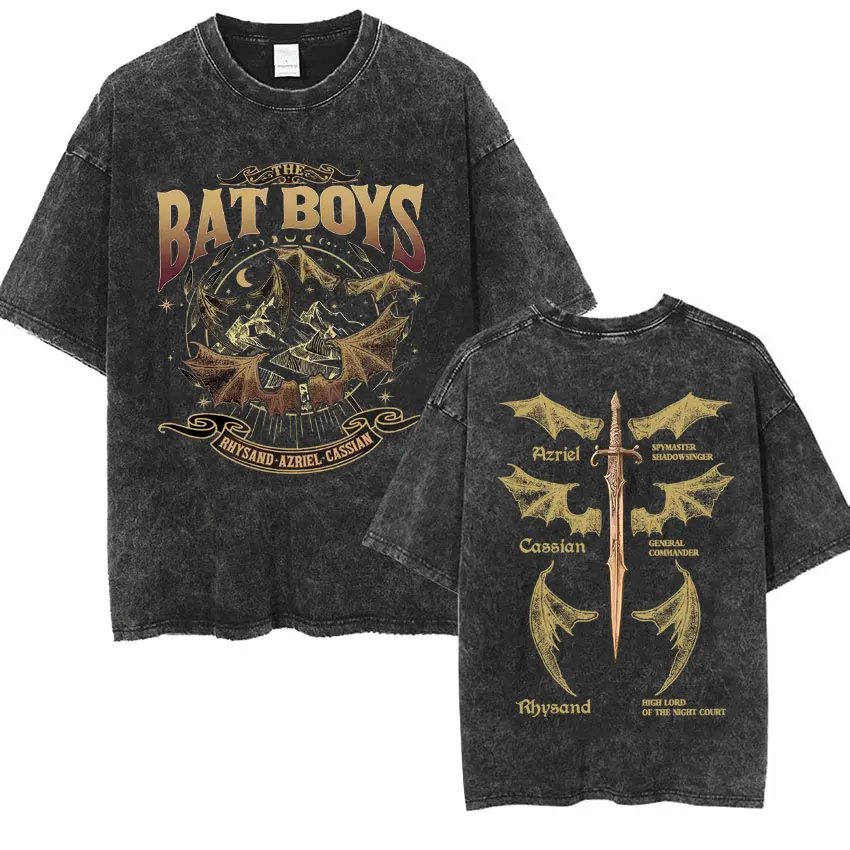 The Bat Boys The Night Court Acotar Retro Washed T Shirt Men's Fashion Gothic Tshirts Male Cool Oversized T-shirt Y2k Streetwear 6