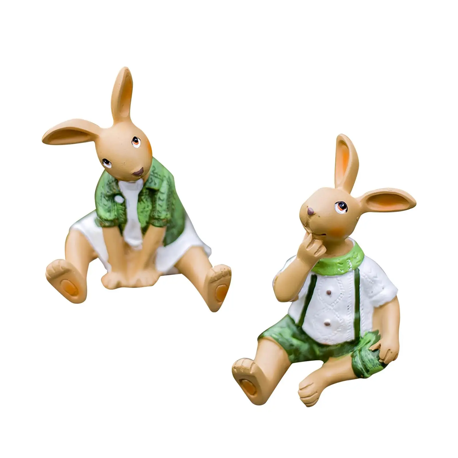 2x Garden Rabbit Statues Resin Art Decoration Patio Gifts for Mom Grandma Women Sittinging Bunny Sculpture Funny Bunny Figurines