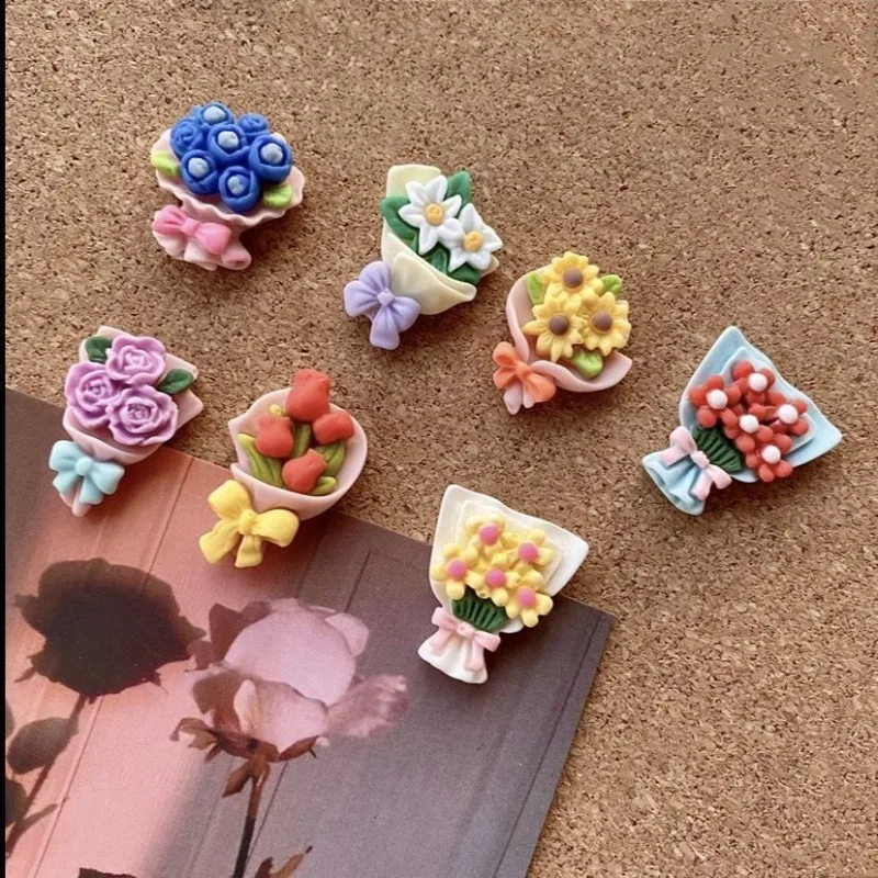 7개 장미 꽃다발 모양 압정, 코르크 보드용 꽃 모양 푸시핀, 감성적인 사진 벽 장식, 인스 스타일 게시판 지도 핀
