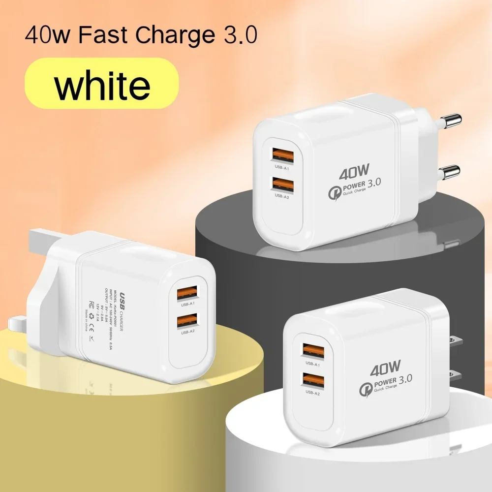 40W Quick Charge 3.0 USB Charging Block Power Adapter Fast Charging for iPhone Xiaomi Samsung Huawei Mobile Phones Wall Chargers
