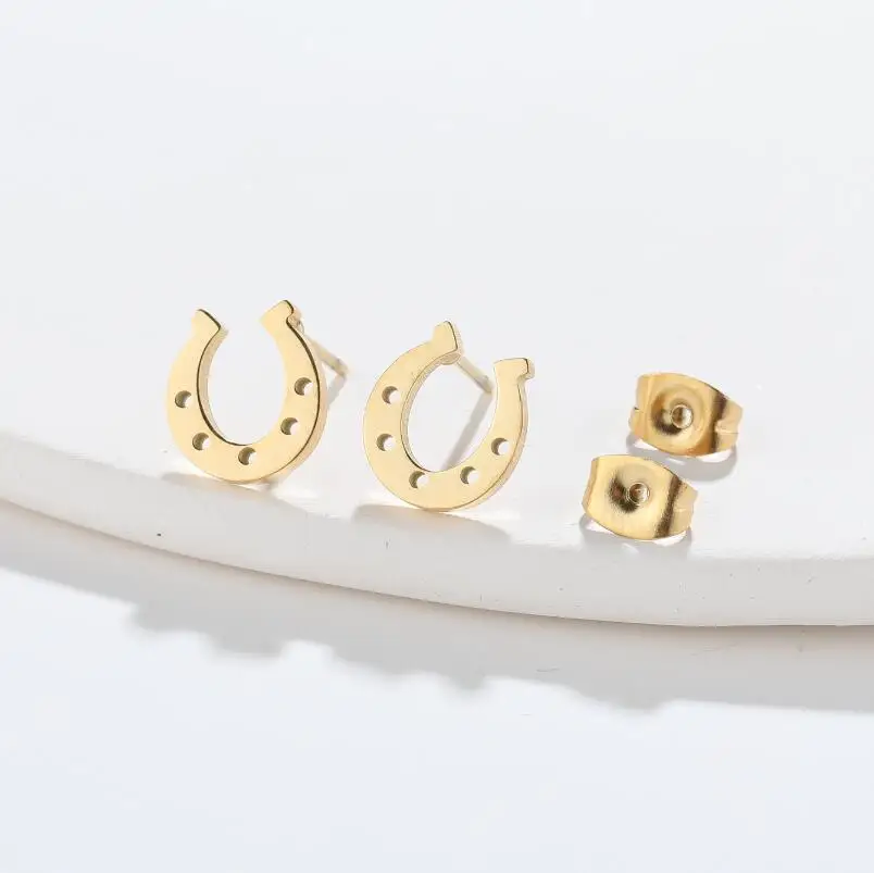 Shuang shuo 10 teile/los mehrere Edelstahl Ohr stecker für Frauen minimalist ischen Hufeisen Flügel Mond Ohrringe Großhandel Pendent – Detail 8