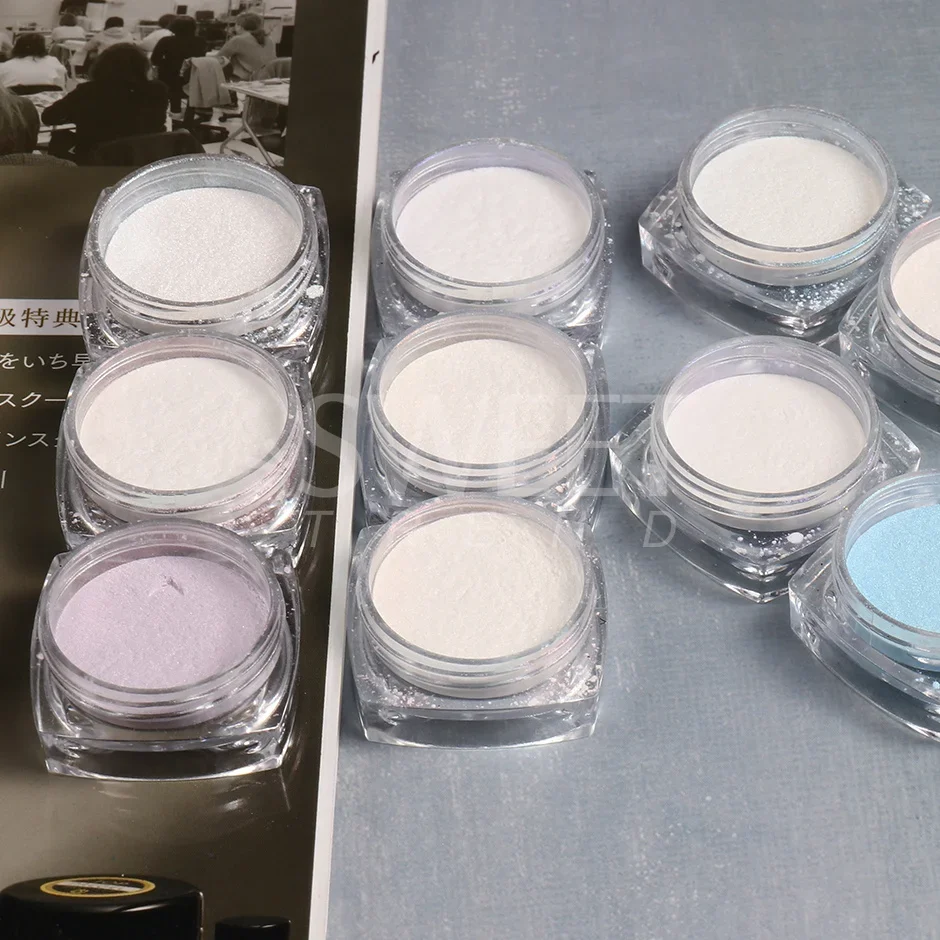 Nail Powder 2pcs Colorful Aurora Chrome Nail Powder Pearl Shell White High Glossy Rubbing Dust Holographic Glimmer Pigment Nail Decor Flash