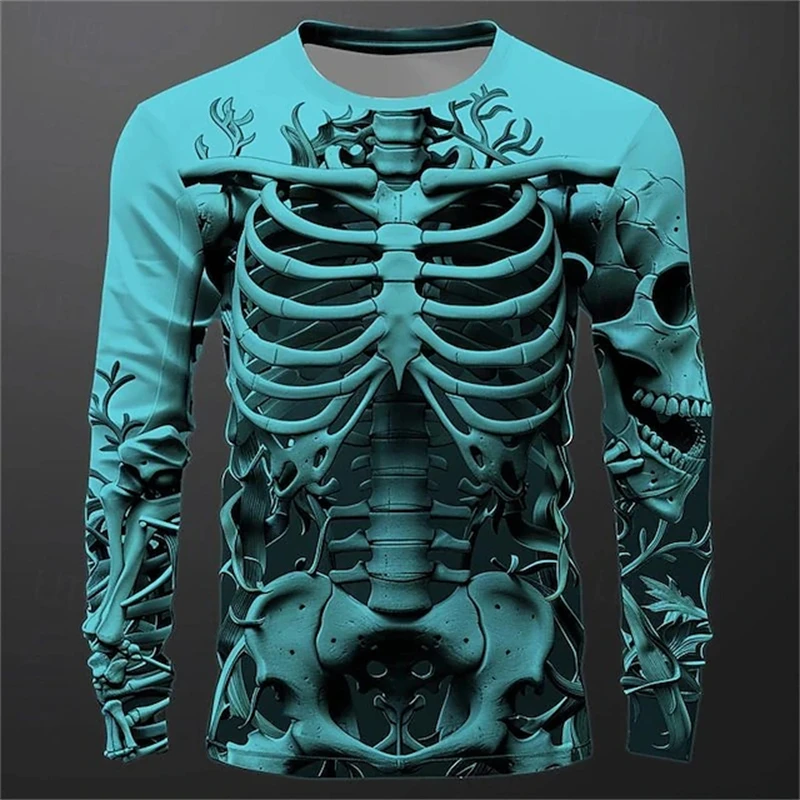 Camiseta con estampado 3D de calaveras de esqueleto para hombre