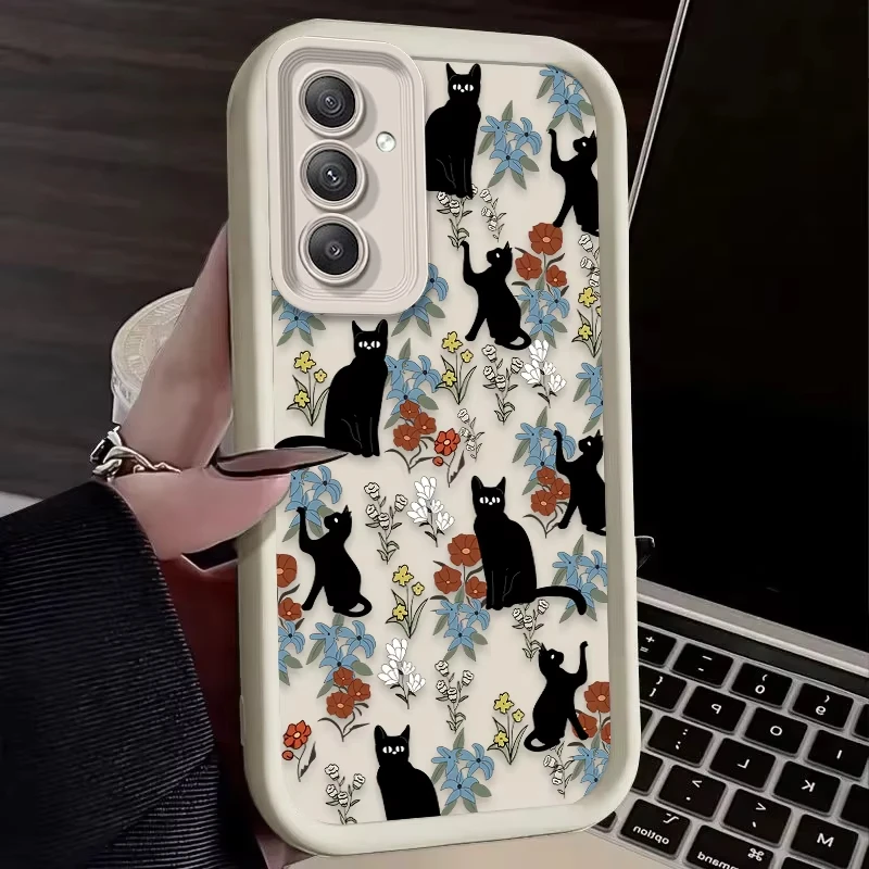 Artistic Black Cat Flower Design Phone Case