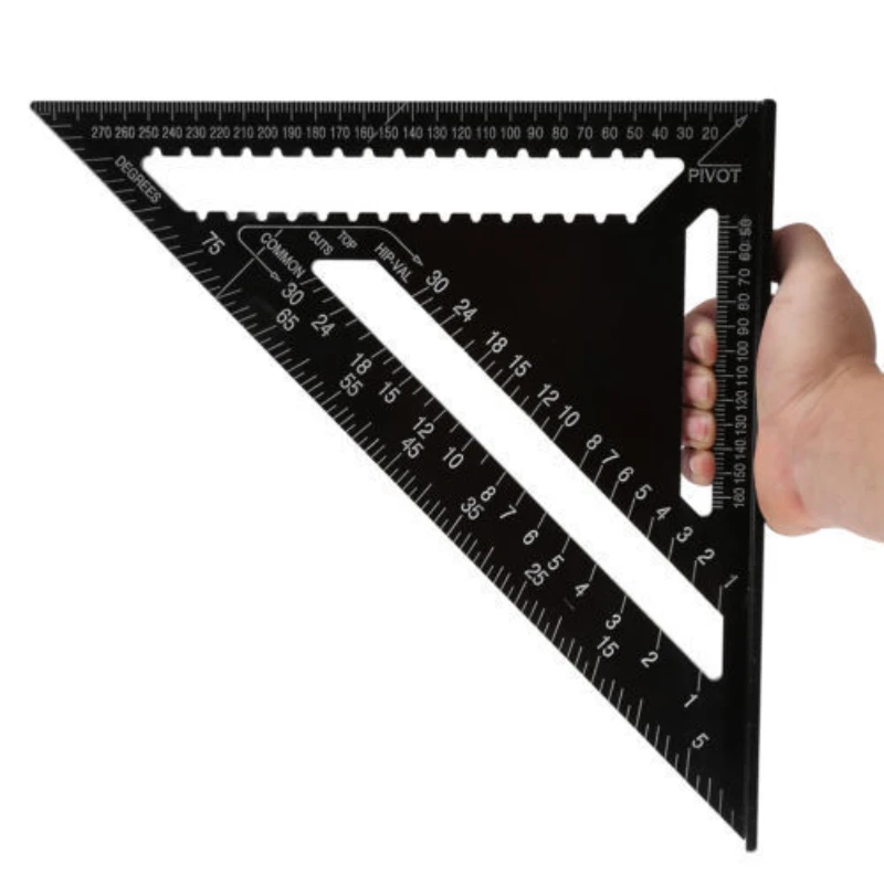 

O50 12 Inch Metric Aluminum Alloy Triangle Ruler Angle Protractor Miter Square Ruler Metric Imperial Hand Tool for Measuring