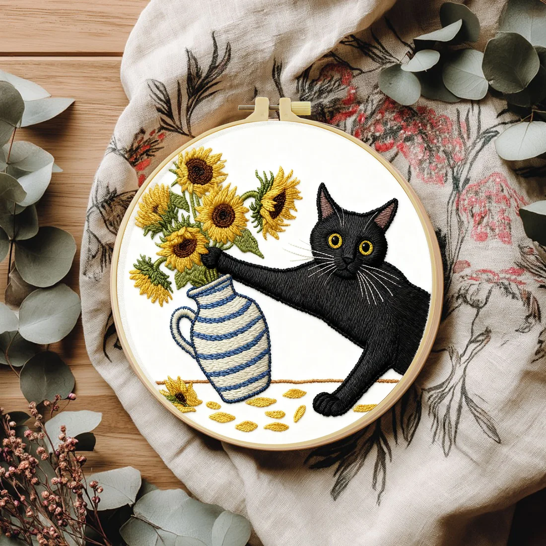 1 Stück 20X20CM/15X54CM Schelmisches Schwarzes Katzen-Stickerei-Starter-Kit DIY Kreuzstich-Nähkunst als Geschenk
