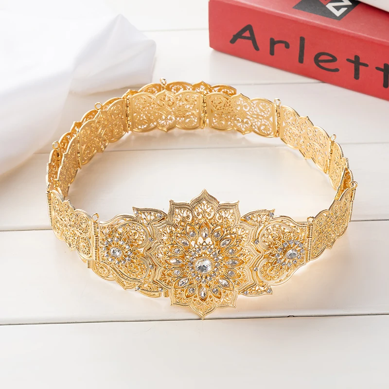Fatima Fashion Bride Belt Flower Pattern Shiny Jewelry Morocco Wedding Engagement Dress Waist Chain Bijou Length Adjustable