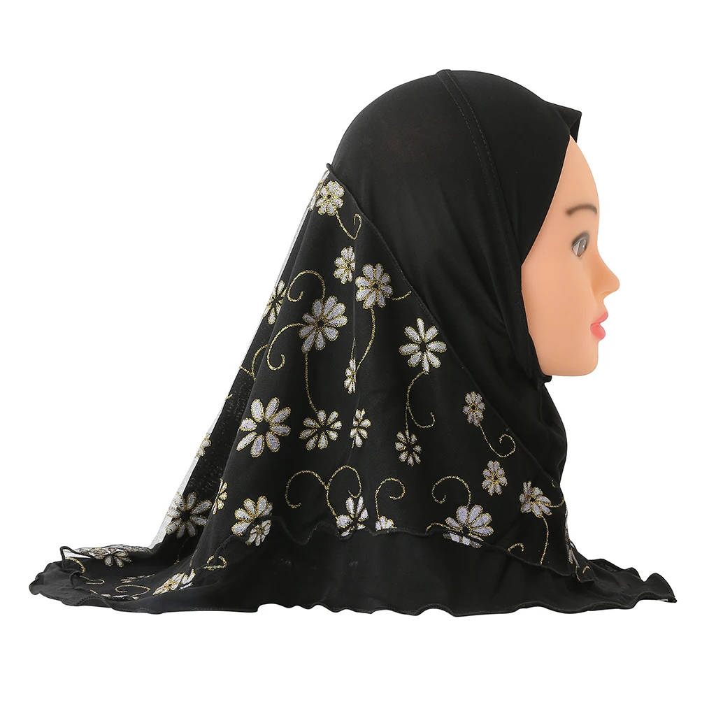 beautiful small girl hijab with flower net cute hijab hats caps can fit 2-5 years old girls muslim baby headscarf muslim hijab