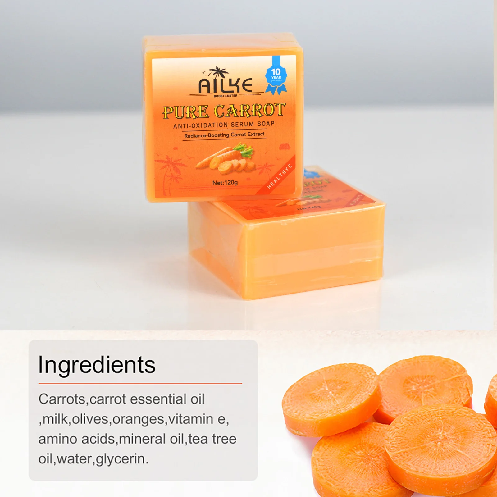 AILKE Pure Carrot Anti-Oxidation Serum Soap, Cleaning Stains, Skin Brightening Soap Bar, With Vitamin C, For Body And Face Use 3