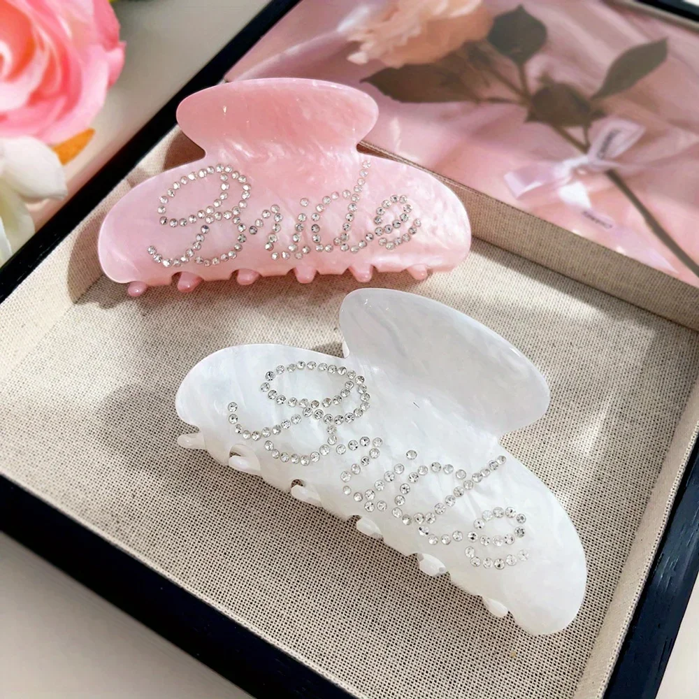 أنيقة التسلق حجر الراين العروس رسالة كبيرة خلات مشبك شعر مقاطع للنساء الأبيض الوردي تصفيف الشعر اكسسوارات هدية الزفاف